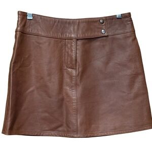 Next Premium Genuine Leather Mini Brown Skirt Sz10 Office Work Preppy Y2K Autumn